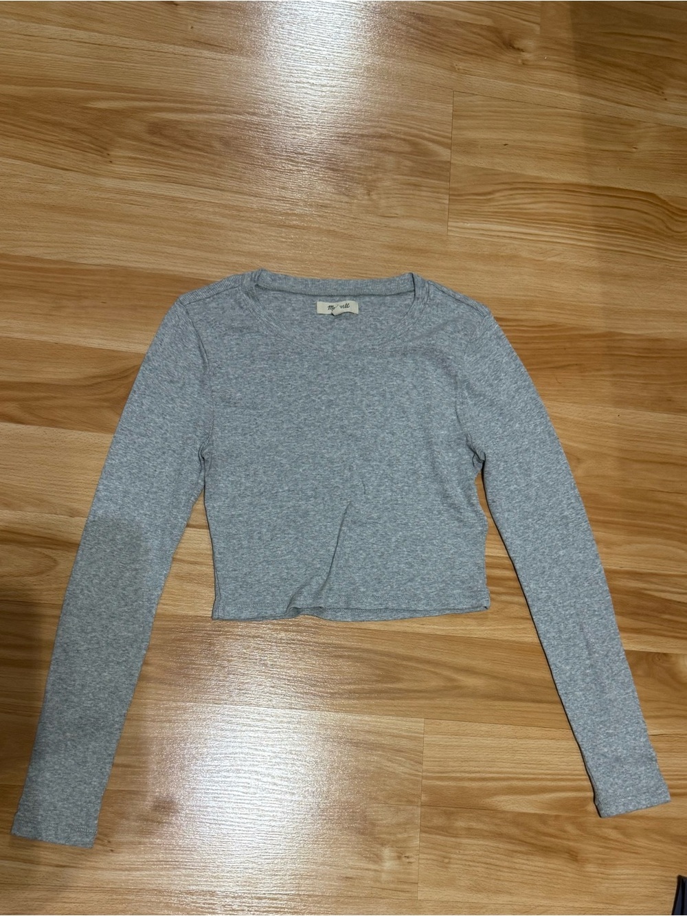Madewell Light Gray Long-Sleeve Ribbed Cropped Tee